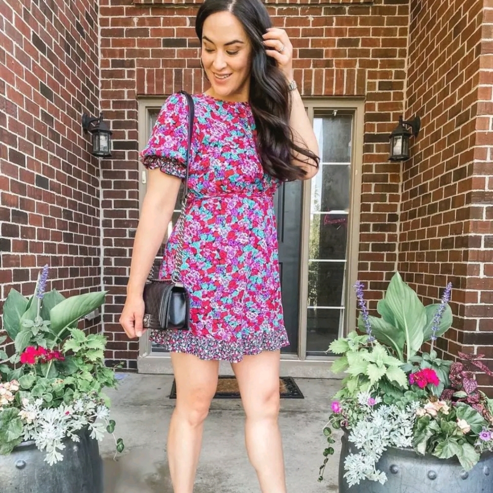 RIXO for Target Purple Mixed Floral Puff Sleeve